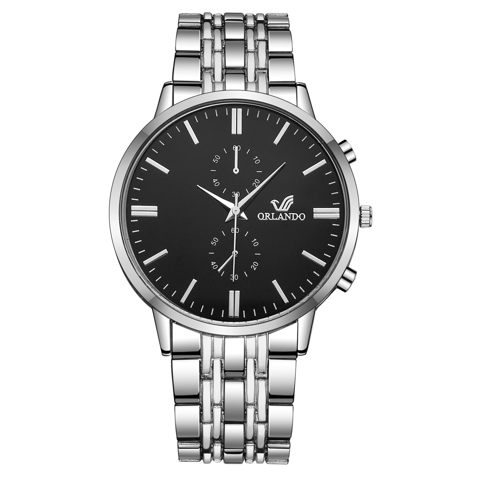 奥兰多orlando钢带男士手表 刻度商务男士手表 休闲男款手表