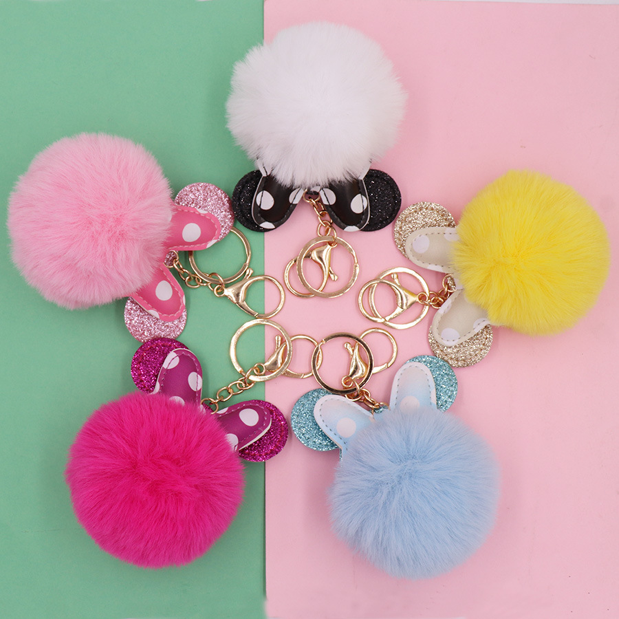 Polka Dot Mickey Bow Plush Key Chain Creative Cartoon Fur Ball Bag Key Pendants Car Key Ring