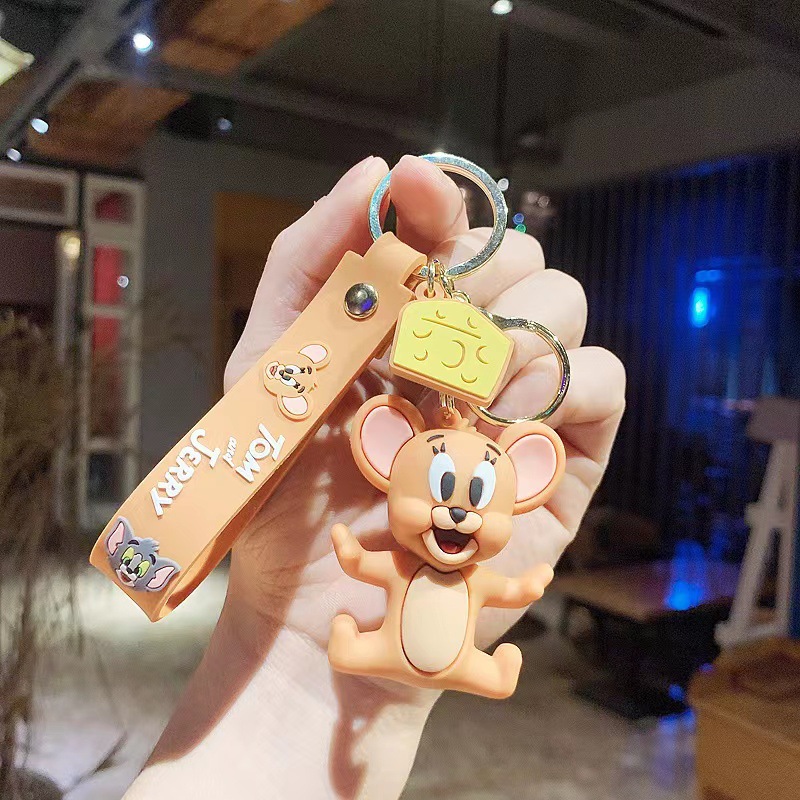 Cartoon Cat and Mouse Keychain Pendant Tom Jerry Silicone Doll Couple Bags Car Key Chain Pendant