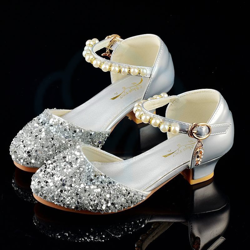 儿童冬季高跟鞋 女孩女童中大童公主鞋白色模特女孩表演走秀工厂