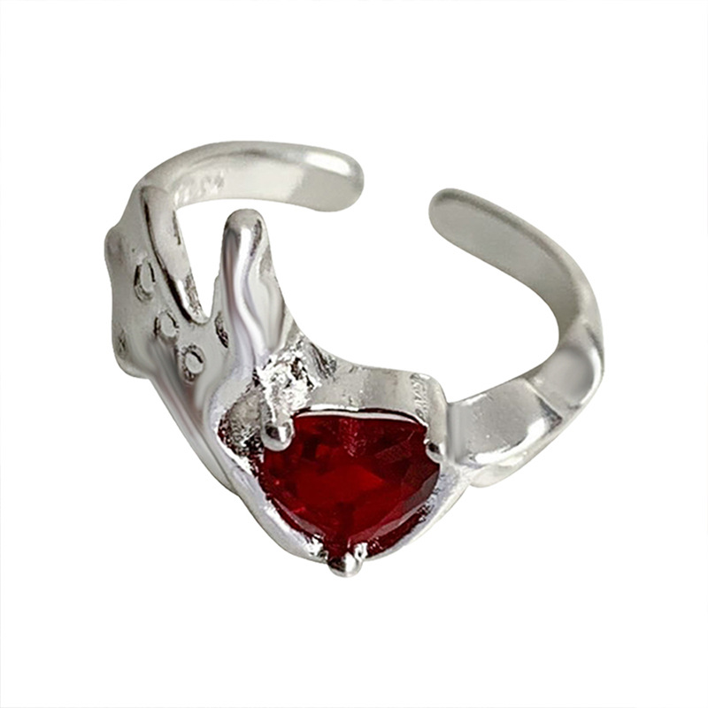 Zhiyun Ruby High-Grade Temperament 925 Sterling Silver Ring Female Light Luxury Minority Heart-Shaped Accessories Fashion Open Ring