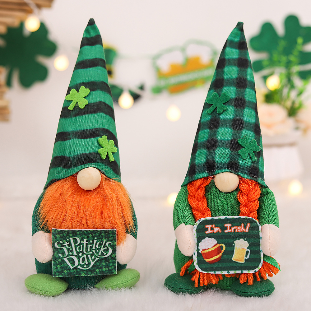 Irish St. Patrick's Day Striped Plaid Hat Couple Doll Beer Festival Party Gathering Decoration Supplies