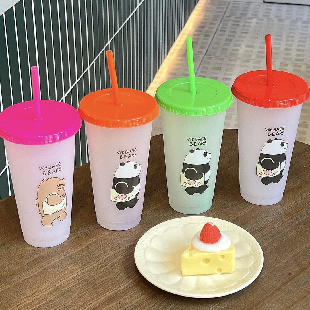 Ten-Color Summer Cup with Straw Ins Style Bear Large Capacity Cold Color Changing Cup Juice Cup Cute Student Universal