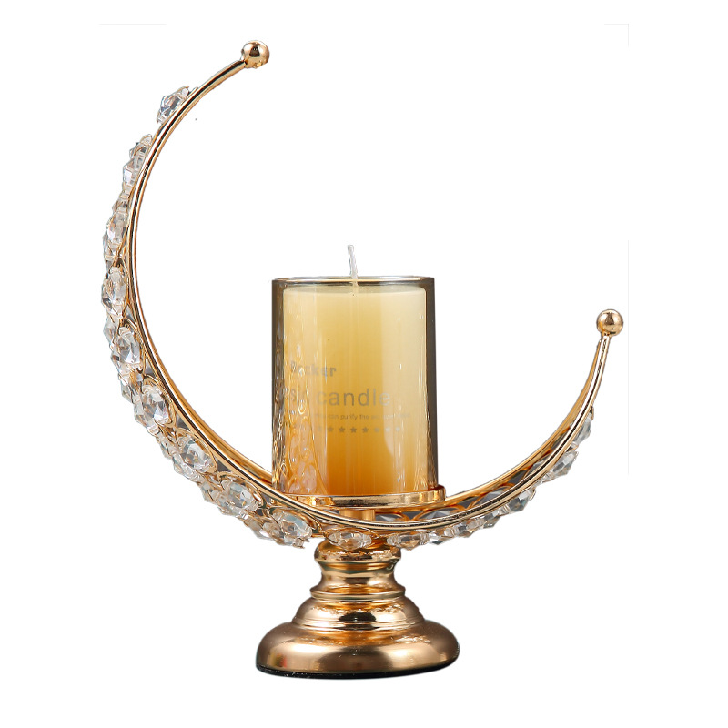 Cross-Border New Crystal Home Candlelight Dinner Table Moon Candlestick Mild Luxury Retro Incense Candle Holder Ornament Decoration