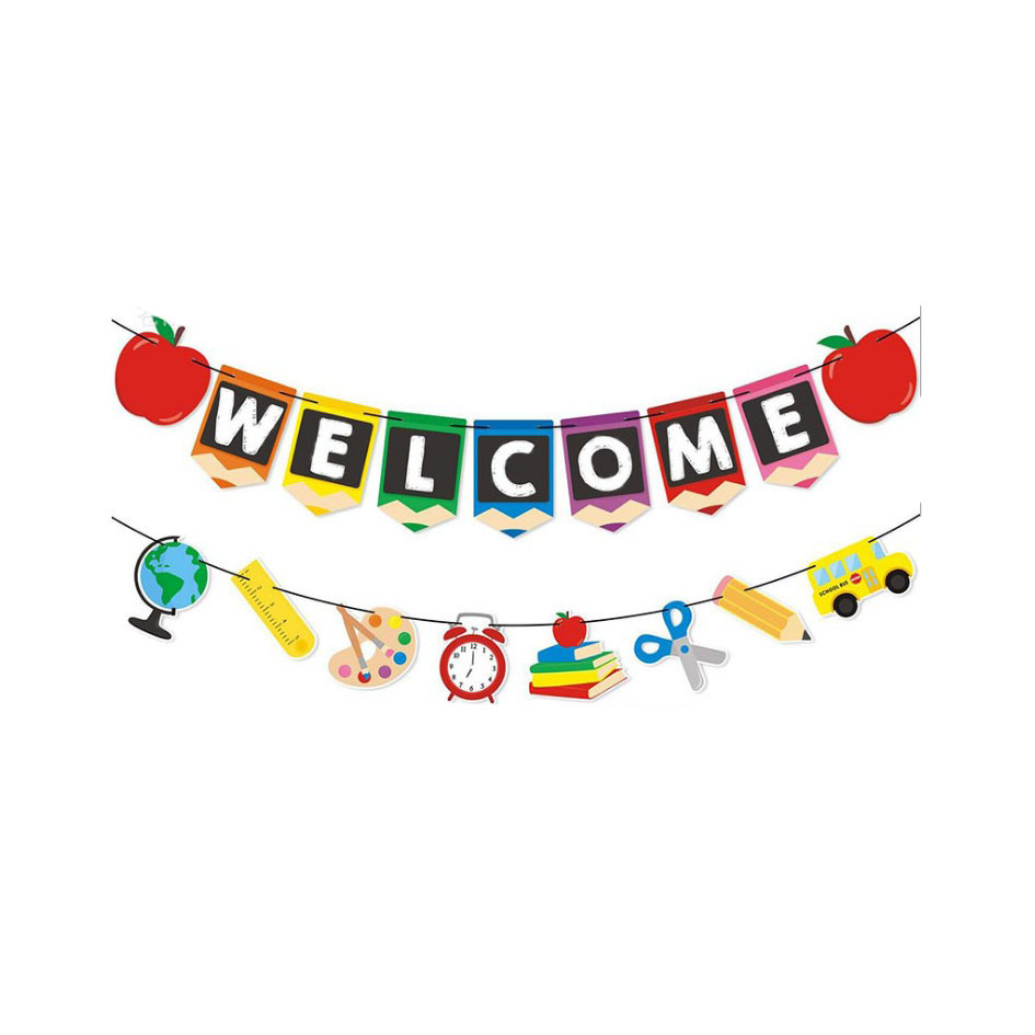 welcome 欢迎回到学校字母装饰横幅拉旗感恩朋友室内派对拉花吊旗