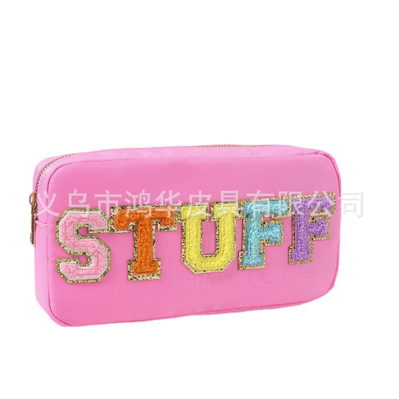 Cross-Border Amazon Hot Towel Embroidery Nylon Lettered Make-up Bag Women's Casual Large Capacity Storage Bag Waterproof