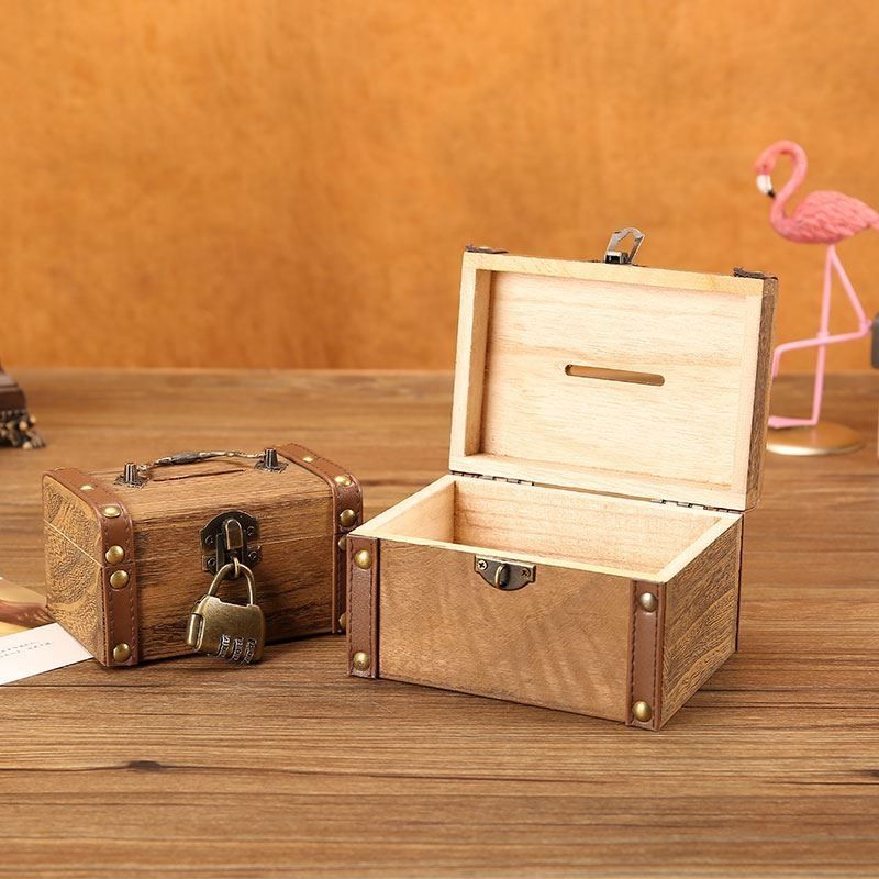 密码锁存钱罐桐木复古男孩戒储存罐藏宝箱木制实用儿童保险箱