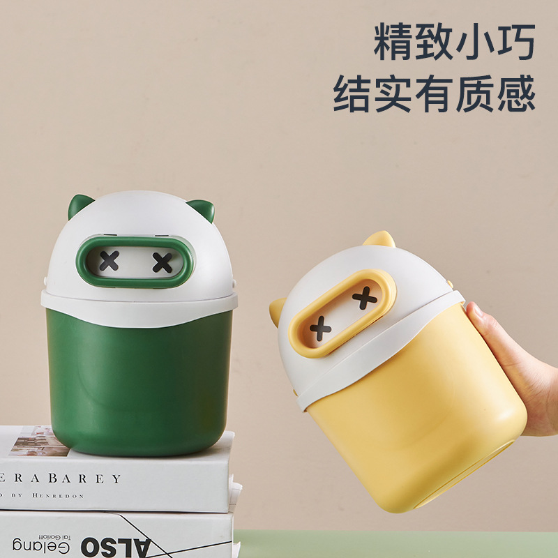 Creative Desktop Trash Bin Lesser Panda Cute Mini Rocker Cover Storage Bucket Dormitory Bedside Wastebasket Wholesale