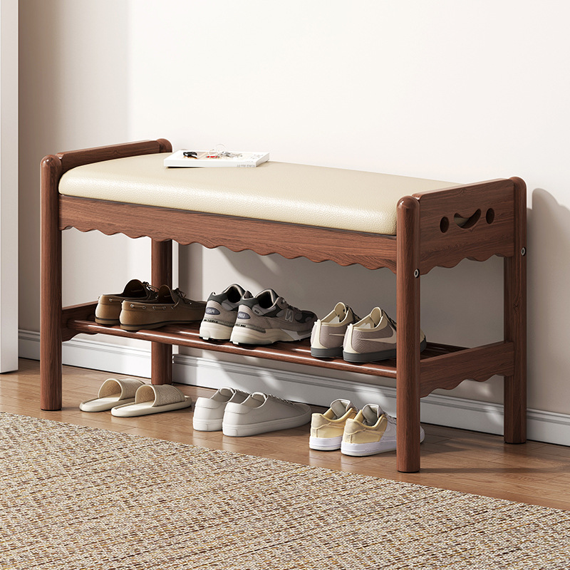 门口家用实木换鞋凳客厅进门凳入户凳子带鞋柜一体软包坐垫穿鞋凳