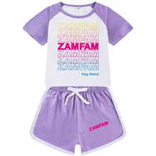 跨境童装热销卡通图案ZAMFAM儿童女孩短袖家居服运动套装QQ161