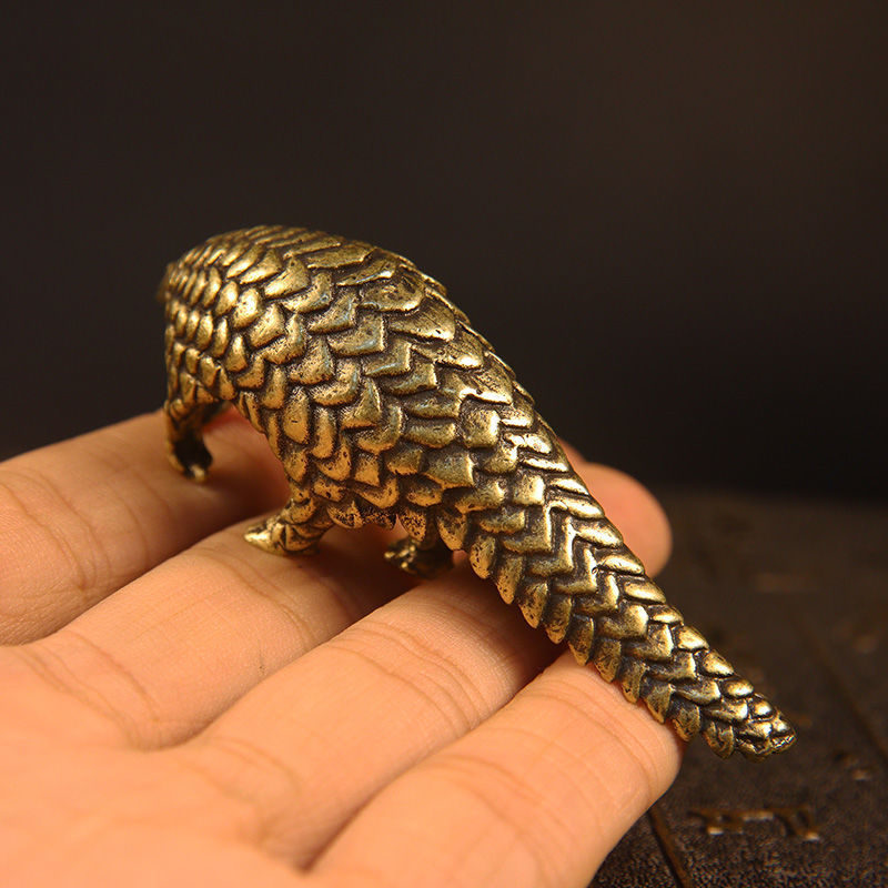 实心黄铜迷你穿山甲桌面摆件纯铜仿真动物茶宠复古铜器古玩收藏品