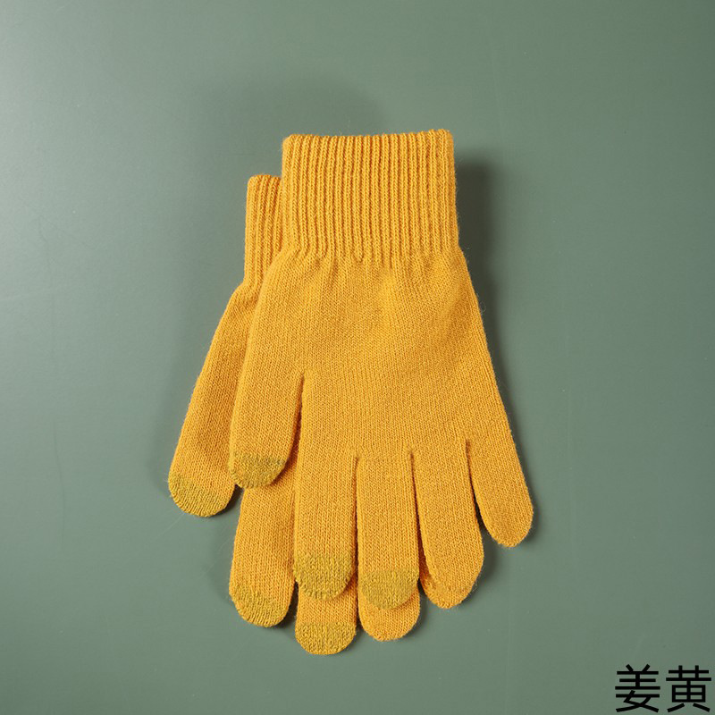 Gloves Men's and Women's Winter Knitting Wool Thickened Riding Touch Screen Cold-Proof Keep Warm Pure Color Finger Wholesale Stall Supply