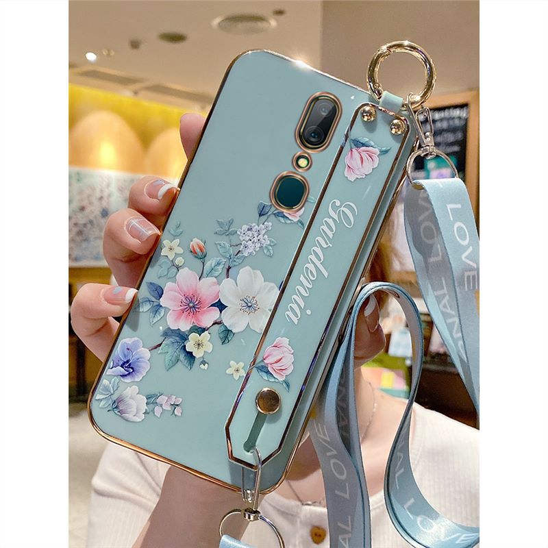 适用于oppoa9手机壳oppo保护a9x硅胶套新款网红小清新花卉腕带潮