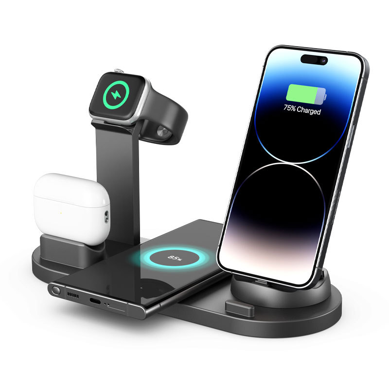 Amazon Hot Wireless Phone Charger Bluetooth Headset Wireless Charging Desktop Stand Six-in-One Wireless Charging