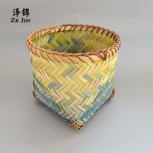 彩色竹编花篮竹编织收纳篮客厅展示篮储物篮杂物篮