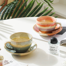 跨境亚马逊美式复古咖啡杯碟窑变陶瓷杯子欧式下午茶茶具杯碟套装