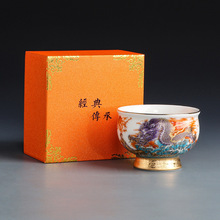 德化白瓷单杯陶瓷羊脂玉茶杯个人专用品茗杯家用茶盏描金款礼盒装
