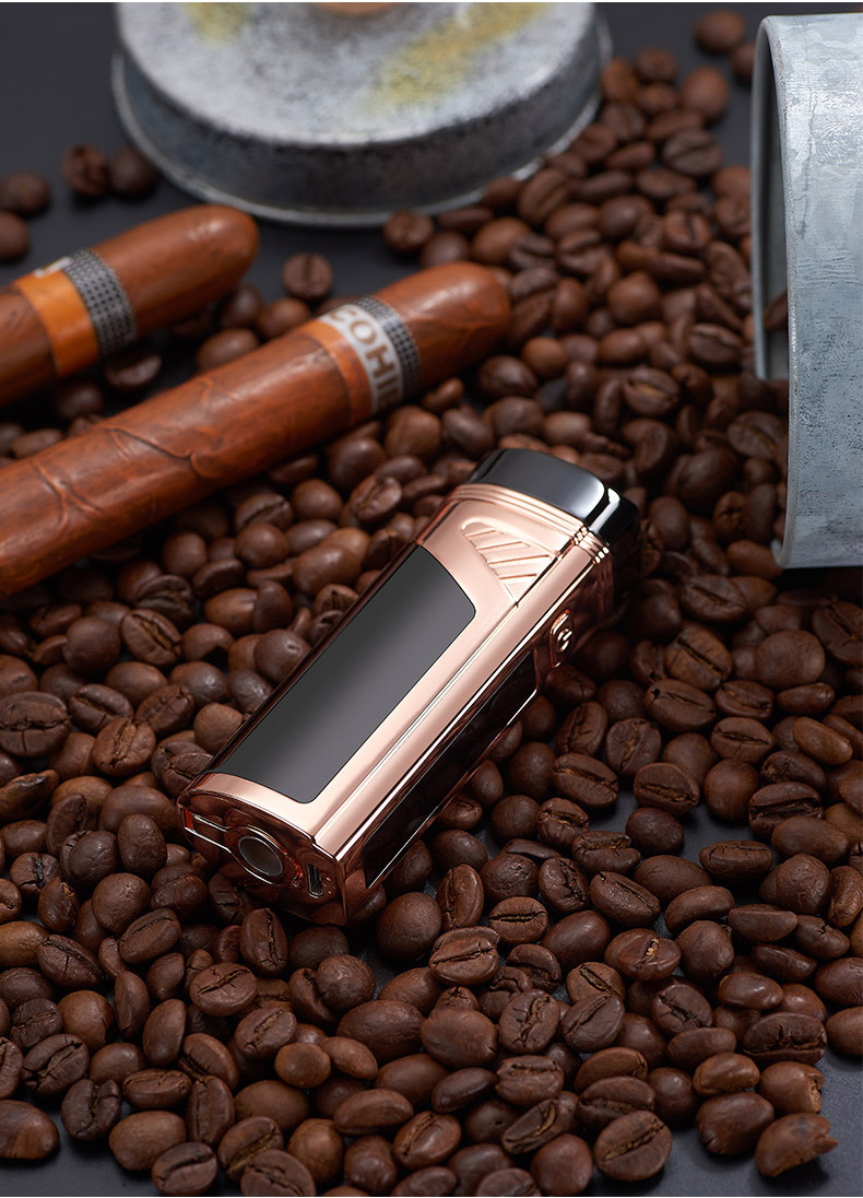 雪茄金属蓝焰直冲三火力充气打火机 led电量显示脉冲点火器 跨境