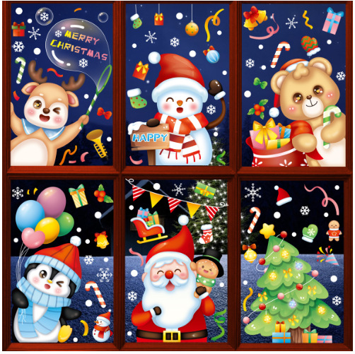 圣诞节装饰新款圣诞贴纸雪花麋鹿雪人圣诞老人静电贴圣诞窗贴卡通