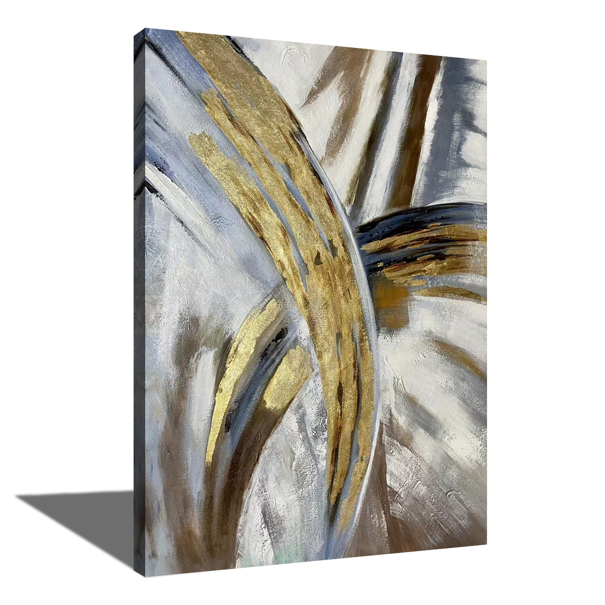 纯手绘肌理抽象金泊帆布油画 客厅装饰玄关无框画亚马逊跨境代发