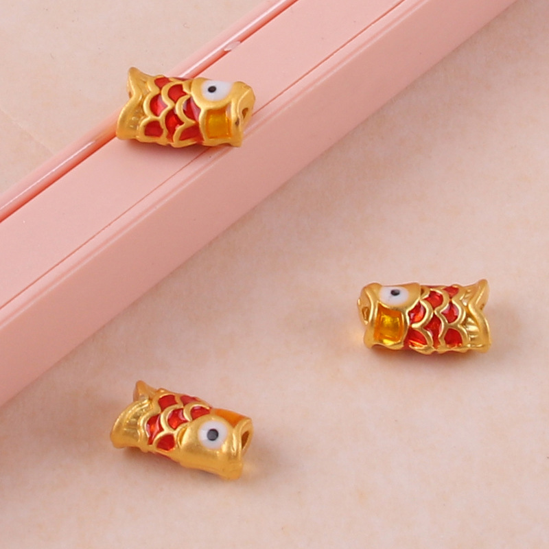 国风沙金diy锦鲤隔珠饰品配件精致小鱼散珠手链配珠钥匙扣吊坠批