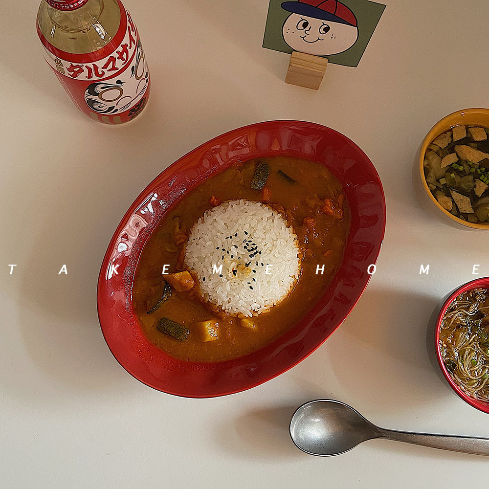 咖喱饭盘子 法式复古深盘创意网红家用韩式意面专用高颜值餐具ins