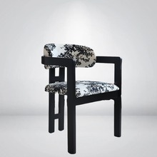 法式实木餐椅新中式椅子洽谈椅单人家用化妆卧室实木椅子黑白餐椅