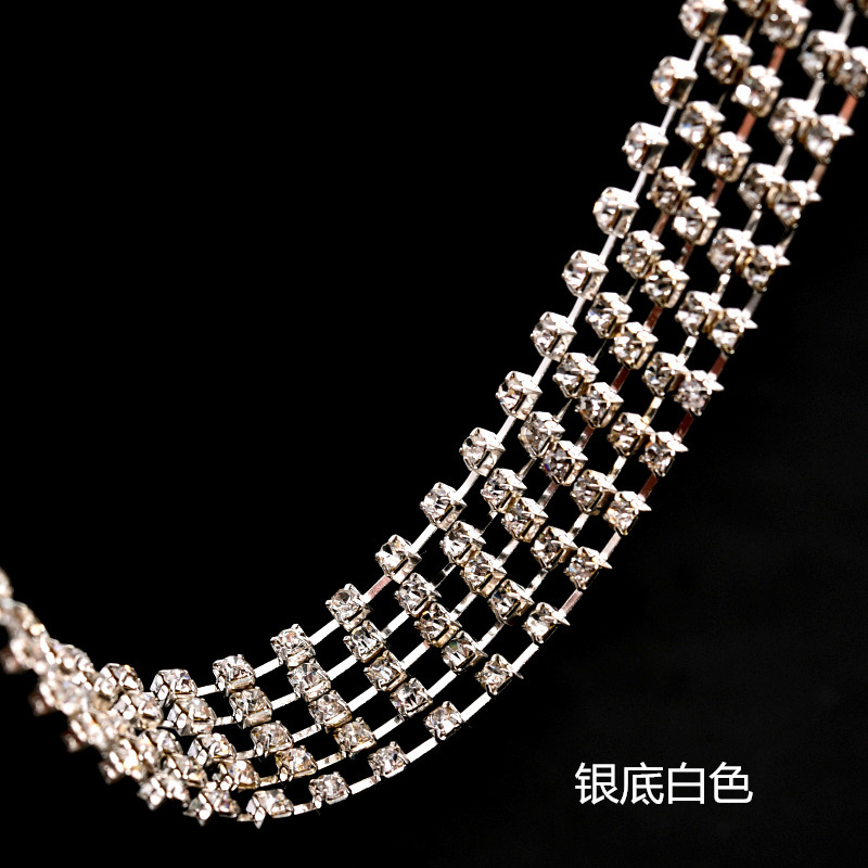 Single Row Rhinestone Chain Glass Crystal Thin Claw Chain DIY Clothing Accessories Shoes and Hats Bags Code Chain Claw Chain Wholesale