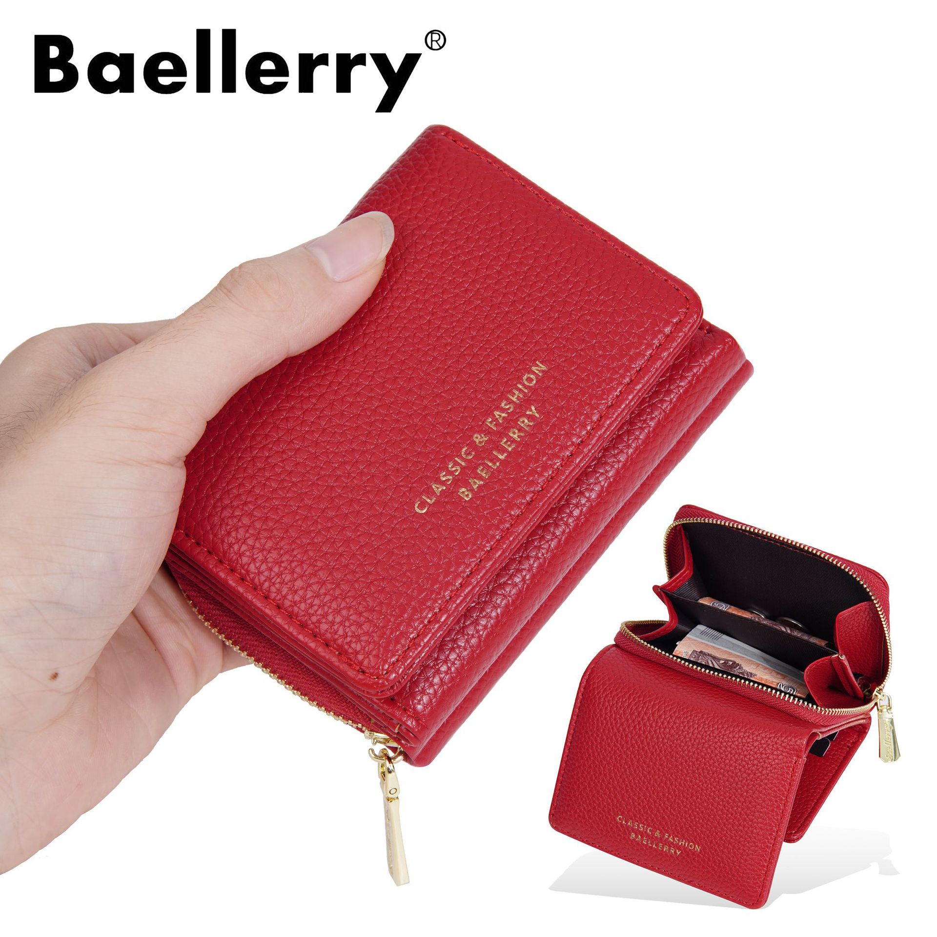 新款女士钱包 baellerry短款三折百搭高级感钱夹多卡位拉链零钱包