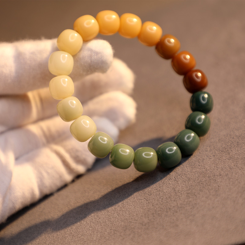 11mm桶珠渐变彩虹色菩提根单圈手串 女式菩提子文玩手链-阿里巴巴