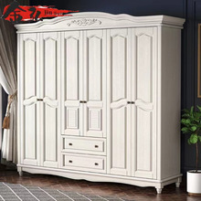 实木衣柜对开门4门5门6门白色美式豪华平开门带抽屉衣橱卧室家具