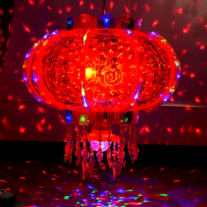 春节阳台红灯笼led七彩旋转走马灯带电新年过年乔迁结婚灯笼批发