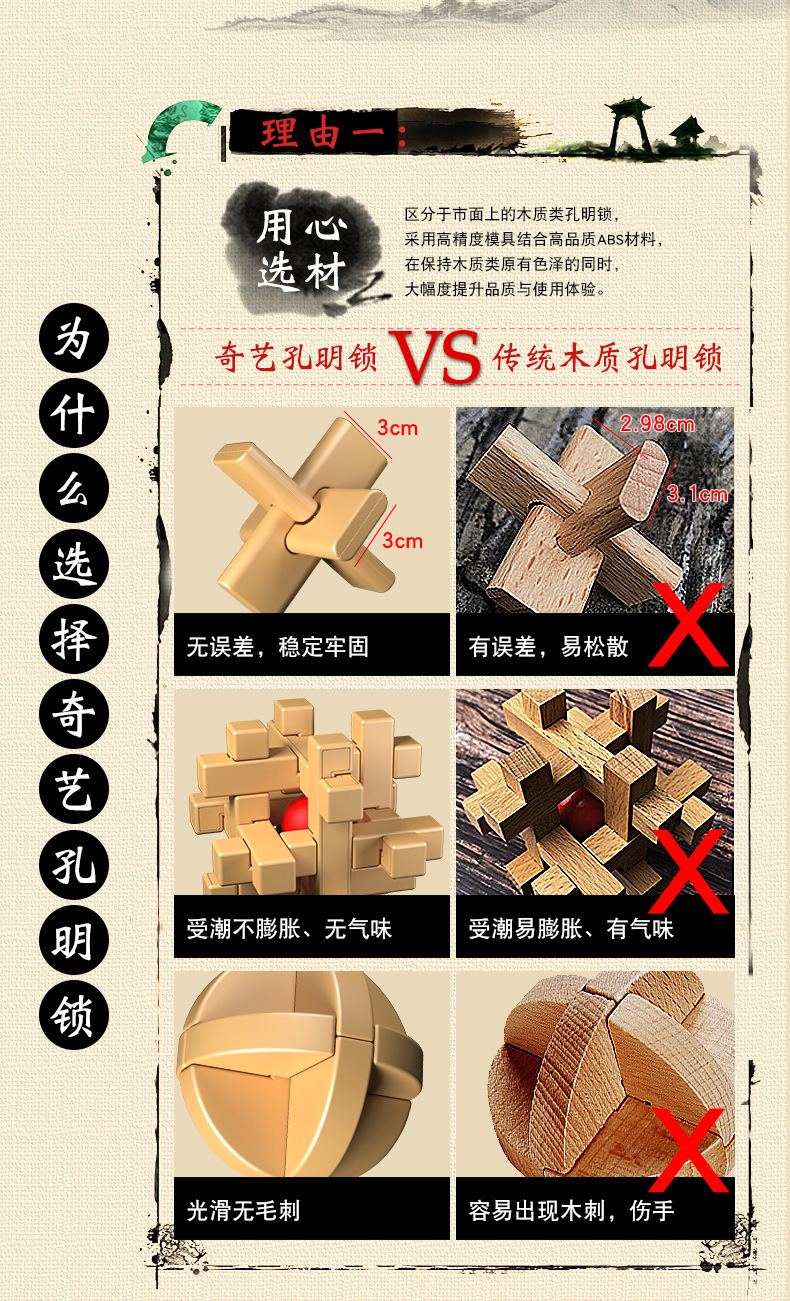 奇艺孔明锁鲁班锁全套益智玩具二十四锁笼中取珠井字锁高难度玩具