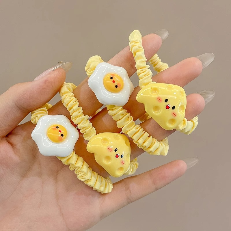 可爱腮红黄色发绳奶酪荷包蛋小肠发圈奶呼呼扎头发日系发圈批发