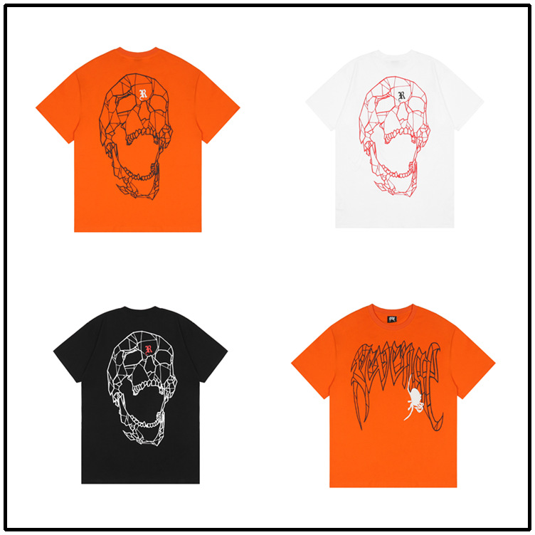 22ss新款欧美潮牌revenge骷髅头嘻哈橙色打底男短袖亚马逊批发