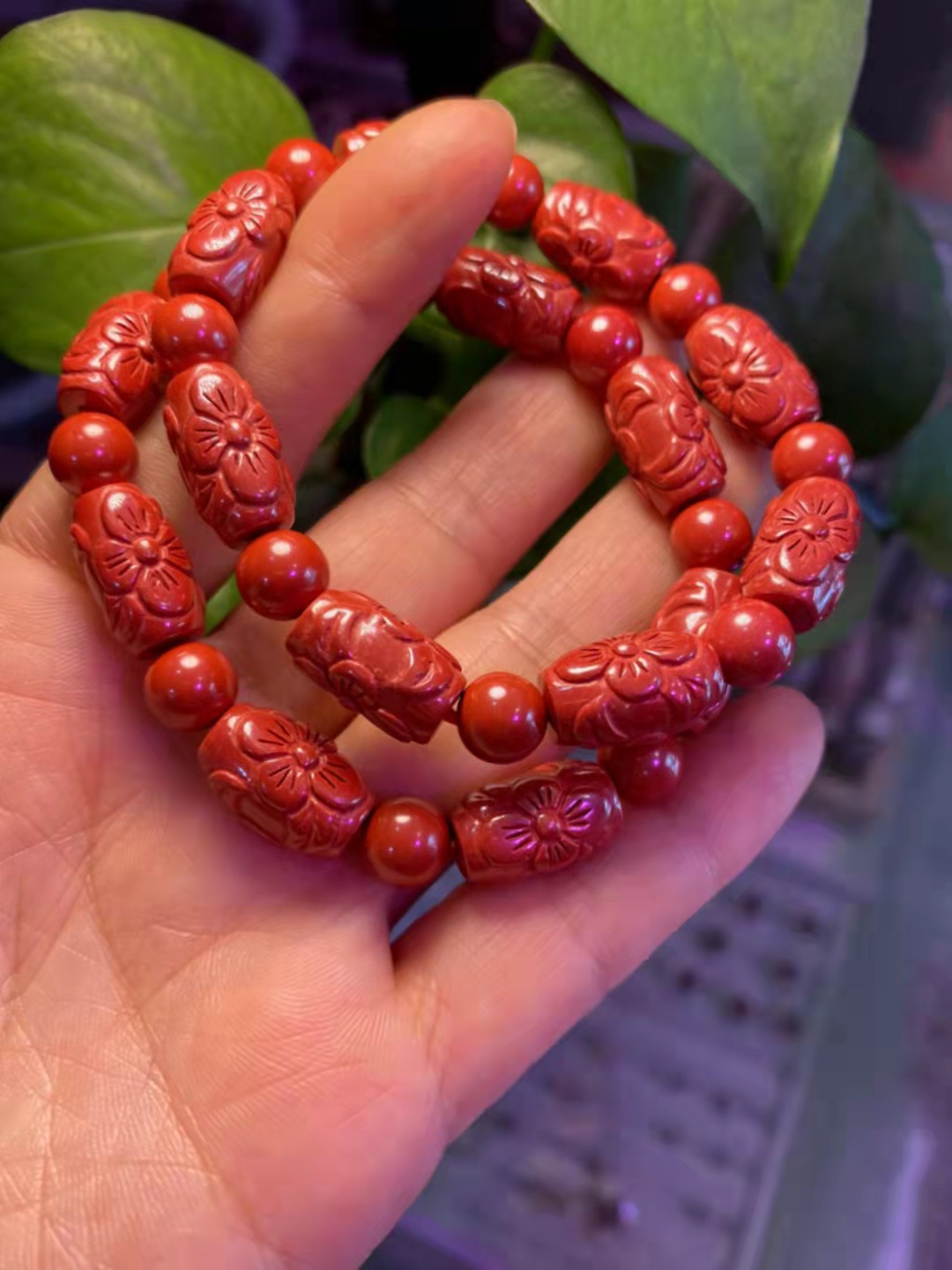 朱砂紫金砂手串紫沙回纹珠手链 帝王砂四叶草桶珠手串