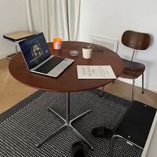 网红中古不锈钢实木圆形餐桌椅子组合茶几家具小户型阳台咖啡洽谈