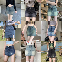 女士牛仔短裙2024夏季新款美式破洞百搭Jean skirt for women批发