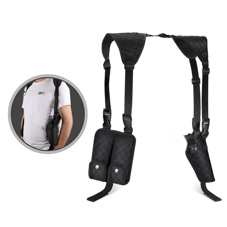 亚马逊新款可调节战术肩套背心垂直枪套带双弹匣枪套双肩套枪包