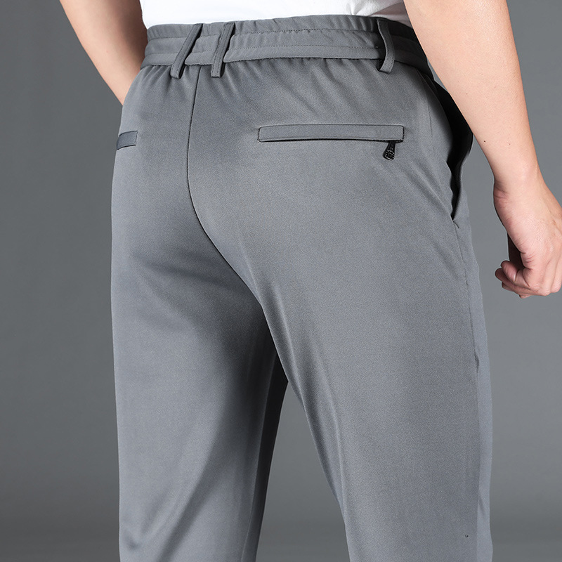 薄款宽松高腰男裤夏装休闲裤男正装中老年爸爸松紧直筒裤商务长裤