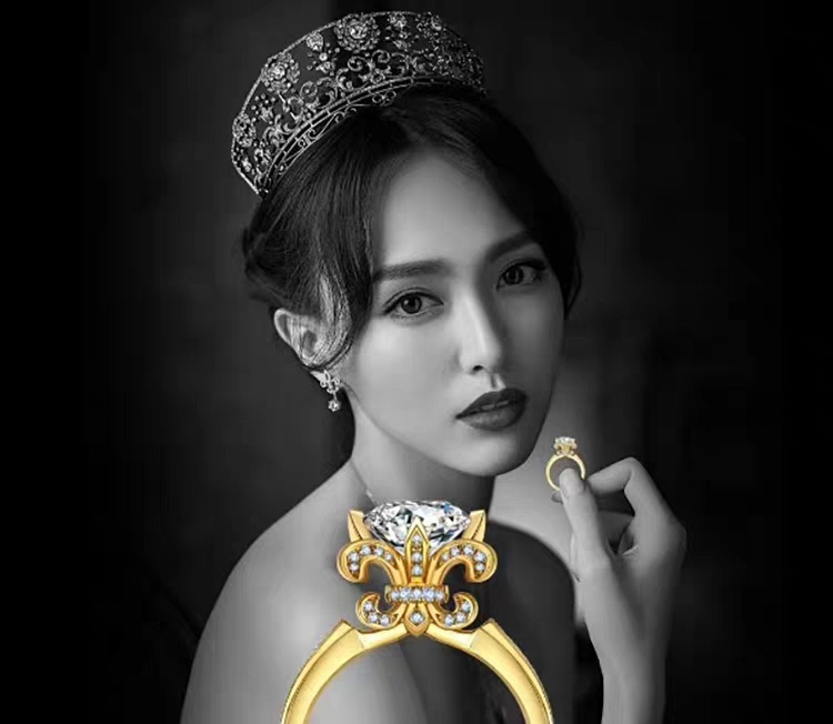 18k白金戒指彩金莫桑钻鸢尾花钻戒唐嫣同款戒指定制pt950铂金戒指