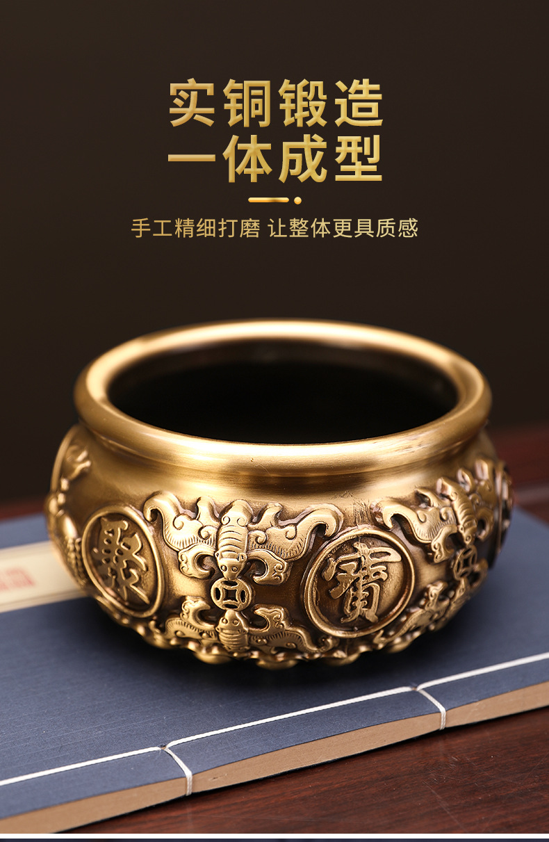 纯铜八福聚宝盆家用室内办公室聚财中式礼品风水工艺品艺术品摆件