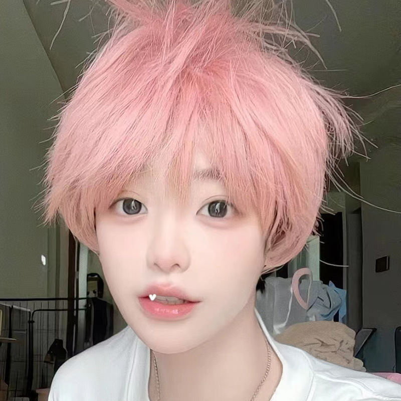 粉色男短发可爱正太cos发套帅气网红款甜系少年呆萌自然全头套