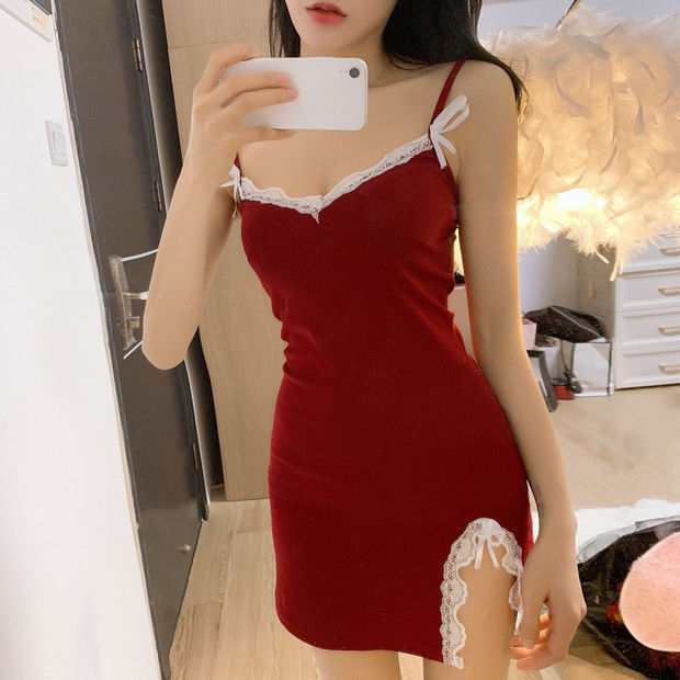 Pajamas Women's Skirt Summer New Sexy Cute Slim-Fit Pure Desire Style Lace Nightdress Internet Celebrity Suspender Skirt Thin Homewear