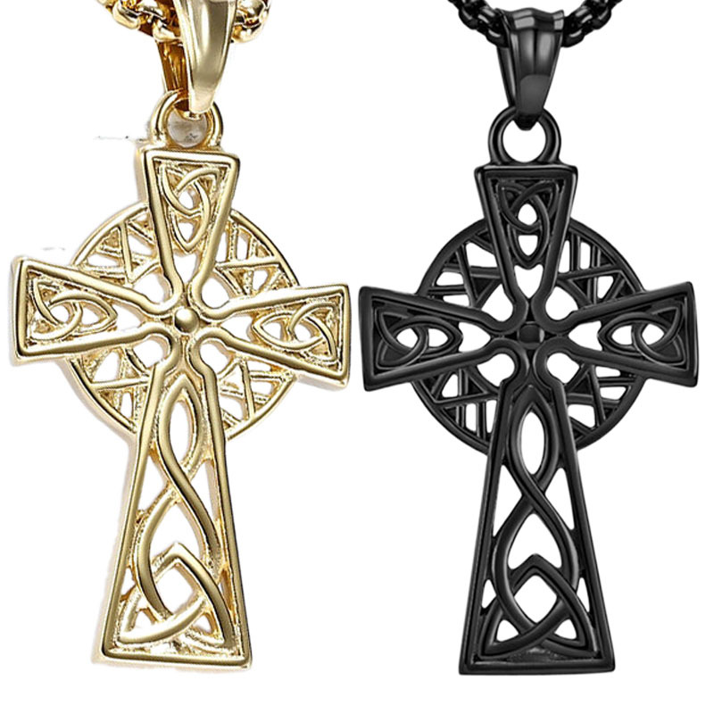 中性冷淡风北欧维京凯尔特三角结钛钢十字架项链欧美穿搭挂链吊坠