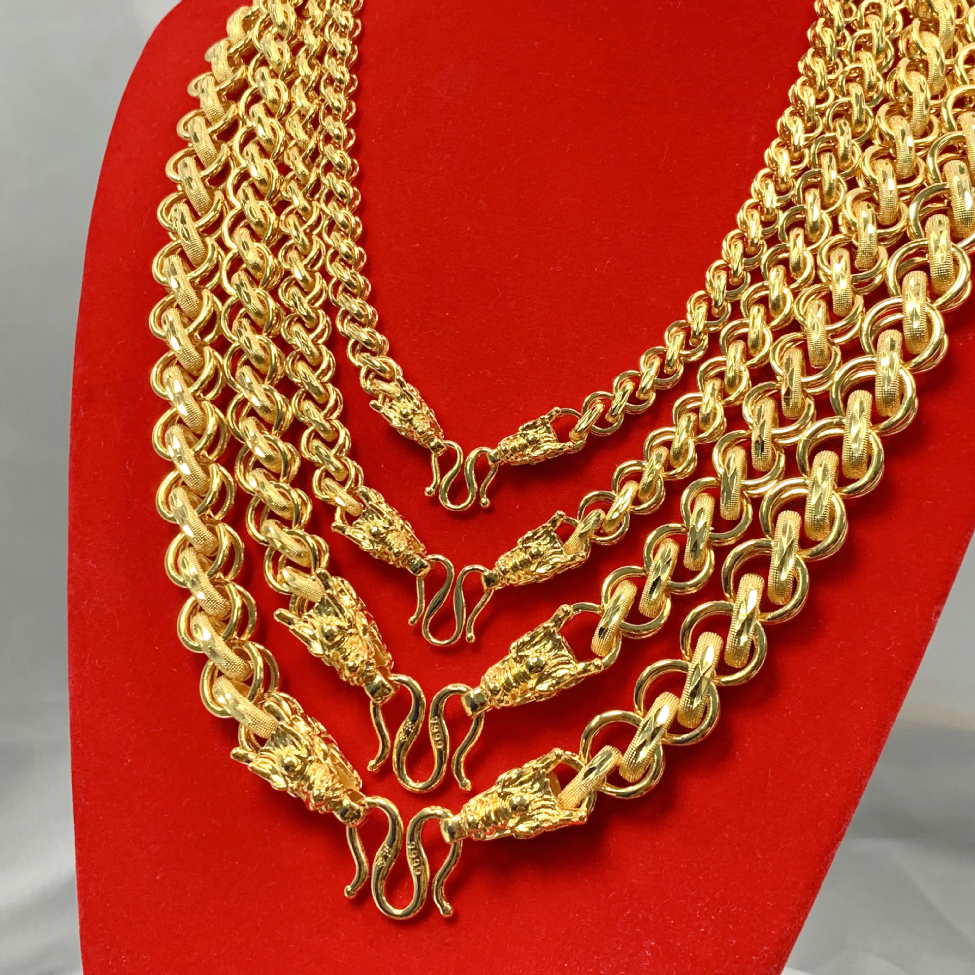 越南沙金项链男龙头链正宗仿金镀泰金18k24k双龙头泰国金链