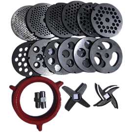 32号绞肉机配件圆刀十字刀方丝大帽前头盖配件螺丝碎肉机篦子孔板