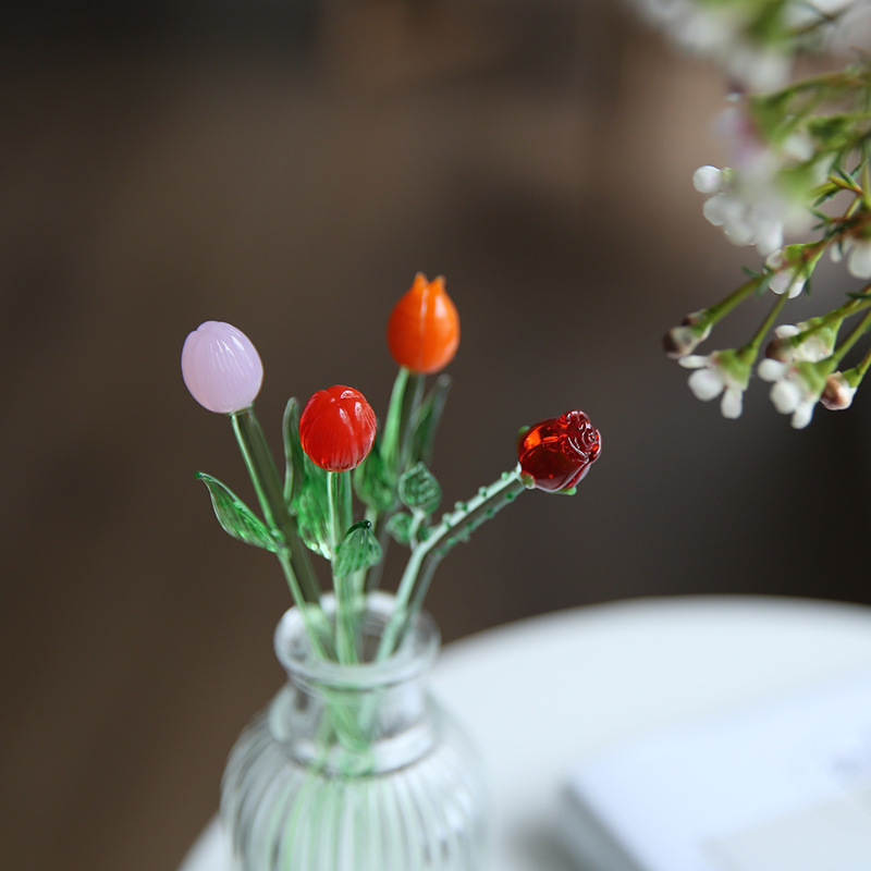 七隐 日式可爱手工玻璃花 玻璃手作小花 插花摆件搅拌棒 茶针