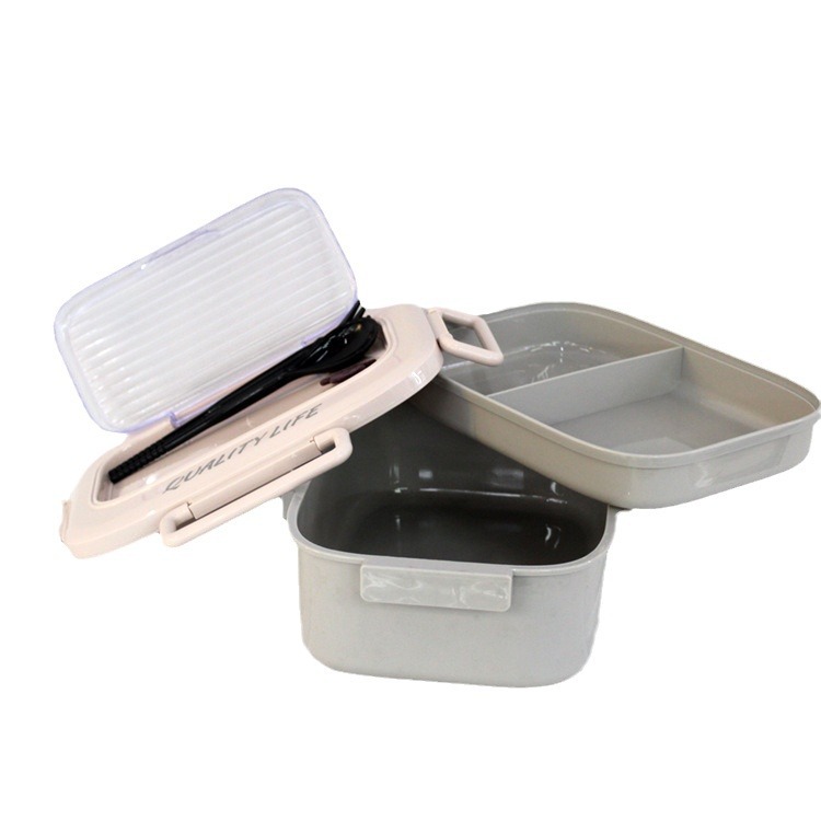 High-Looking Plastic Crisper Lunch Box Lunch Box Lunch Box Food Grade Double-Layer Compartment with Spoon