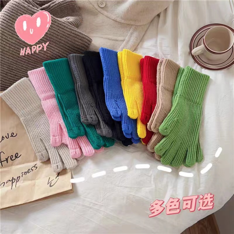 Korean Style Dongdaemun Women‘s Knitted Warm Gloves Cold Protection in Winter Student Extended Folding Open Finger Touch Screen Full Finger